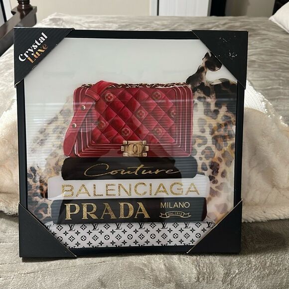 Crystal Luxe Designer Bag Book Animal Print Pictured Drawing Art Room Decor - Picture 2 of 7